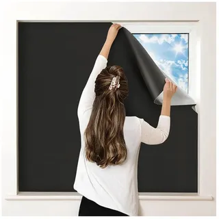 Verdunklungsrollo 150X300CM Verdunklungsstoff Ohne Bohren Sonnenschutz-Fensterfolie, Zaewry, 100% Verdunkelung, Abnehmbar für Urlaub Innen Dachschräge Fenster schwarz