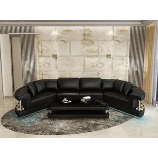 JVmoebel Wohnlandschaft Schwarzes Leder-Ecksofa mit Boxspring-Polsterung und Kopfkissen, Made in Europa schwarz