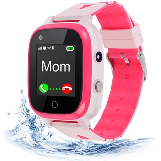 ele ELEOPTION 4G Kinder Smartwatch IP67 wasserdichte Kinderuhr mit GPS Position,Kamera,SOS,Anruf,Schrittzähler,Touchscreen,Video-Chat Smart Watch für Jungen und Mädchen (Pink T5)