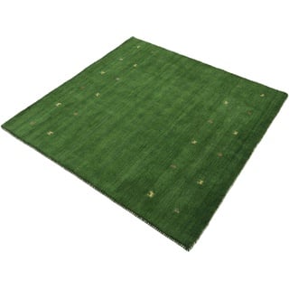 Wollteppich CARPETFINE "Gabbeh-Uni" Teppiche Gr. B/L: 120 cm x 120 cm, 15 mm, 1 St., grün Orientalische Muster reine Wolle, handgewebt, Gabbeh Loom Tiermotiv, Sonderform Quadrat