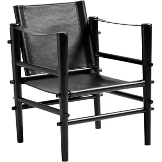 Mid.you Loungesessel Noble, Schwarz, Holz, Leder, Bambus, vollmassiv, konisch, 59x79x61 cm, Wohnzimmer, Sessel, Polstersessel