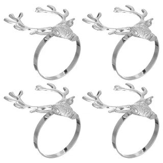 Warmhm 4Pcs Serviettenringe Silber Hirsch Weihnachts Serviettenringe Mit Hirschkopf Silber Legierung Weihnachtsserviettenringe Geeignet FüR Weihnachten Hochzeit Tischdekorationen Geeignet FüR Festlich