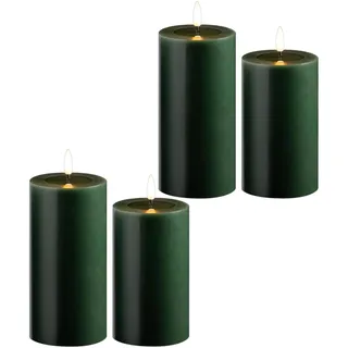 Novaliv, LED Kerzen, 4er Set Led Kerzen flackernde Flamme mit Echtwachspiegel grün 7,5cm ø 2x 15 cm, 2x12,5 cm Höhe, LED (4x)