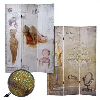 Mendler Foto-Paravent Vintage, Raumteiler Trennwand, Glitzer Retro Fashion MVG-zertifiziert ~ 180x120cm