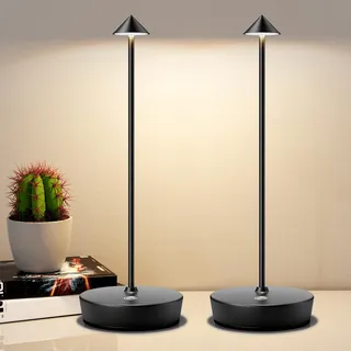 YIKUI Kabellose Tischlampen Wiederaufladbar, 6000mAh Batterie Betrieben LED Schreibtisch Lampe Wasserdicht Tragbar Dimmbar Für Terrasse Restaurant Esszimmer Zuhause 2er Set Schwarz