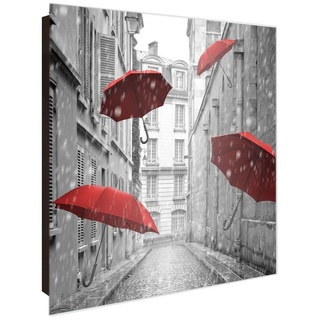 banjado Schlüsselkasten Glas Rote Schirme (Stahl Gehäuse, mit 50 Haken), 30 x 30 x 5 cm schwarz