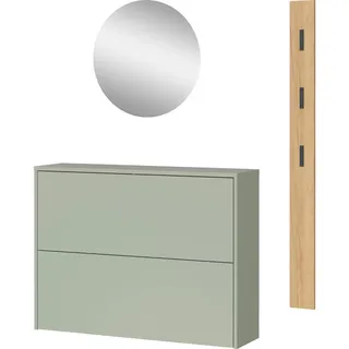 Livetastic Garderobe Gw-Binetto, Grün, Eiche, Glas, Holzwerkstoff, 3-teilig, 130x200x27 cm, Made in Germany, Beimöbel erhältlich, hängend, Garderobe, Garderoben-Sets & Serien, Garderoben-Sets
