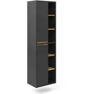 Vicco Badschrank Viola Anthrazit, Eiche modern 50x170 cm mit Türen, und offenen Fächern