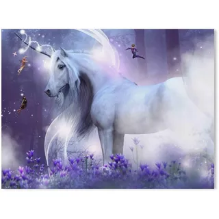 Puzzle 1000 Teile Erwachsene Kinde Spaß Lernspielzeug Geschenke,Majestätisches Einhorn mit DREI zauberhaften Feen(38x26cm-127