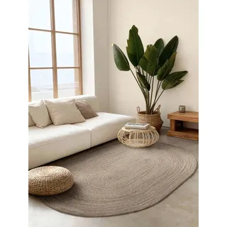 HANSE HOME Rangpur Juteteppich - Natur Wohnzimmerteppich Oval aus 100% Jute, Handgewebt, Robust & Pflegeleicht, Boho Naturfaser Teppich für Wohnzimmer, Schlafzimmer - Natur Grau Braun, 160x230cm Oval