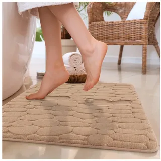 Paco Home Badematte Badezimmerteppich Waschbar Rutschfest Memory Foam Stein Optik beige 60x100 cm -