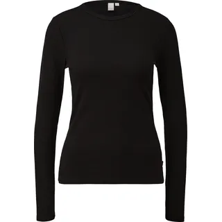 QS Geripptes Longsleeve Schwarz S