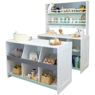 Meppi Kaufladen Flexi Weiss/Mint aus Holz - Kaufmannsladen für Kinder (Mint)