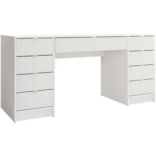 Mirjan24 Schreibtisch Weiß, Holzwerkstoff, 9 Schubladen, Rechteckig,Rechteckig, 154x76x55 cm, Arbeitszimmer, Schreibtische, Bürotische