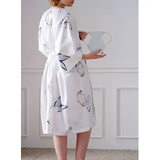 APELT Kimono Papillon 120x110 col. 80, Midilänge, Baumwolle, Kimono mit Bindeband Größe120x110, Baumwoll-Satin, Digitaldruck weiß