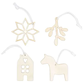 Papierdrachen Weihnachtsbaumschmuck aus Holz - 12 Anhänger, Hygge Natur - 4 Designs - stilvolle Weihnachtsdekoration für Baum & Geschenke
