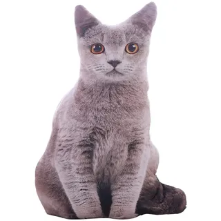 GLITZFAS Simulation Katze Kissen, 3D-Druck Dekokissen, nettliche Katzen Zierkissen Kuschelweich groß (Russisch Blau)