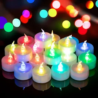 Yakpo 24 Stück bunte LED-Teelichter, schnell wechselnde Farben, batteriebetrieben, flammenlose, flackernde, farbige elektrische Teelichter bunt, für Weihnachts, Geburtstags und Halloween Dekorationen