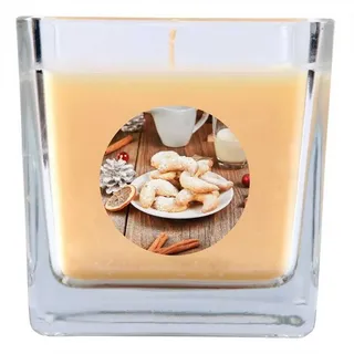 HS Candle Duftkerze (Dekokerze, 1-tlg), Weihnachten - Kerze im Bonbon Glas, Kerze mit Weihnachts - Motiv beige Ø 8 cm x 8 cm x 8 cm x 8 cm