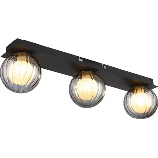 Globo Lighting Deckenleuchte Metall schwarz matt, Glaskugeln rauchfarben, Glaskugeln satiniert, IP44, LxBxH: 500x100x125mm, DM Innenglas: 6 cm, exk... - Schwarz