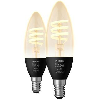Philips Hue LED-Lampe Filament Classic White Ambiance  (E14, 350 lm, Einstellbare Farbtemperatur, 2 Stk.)