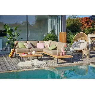 Sunfun Zoe Loungemöbel-Set  (3 -tlg., Teak/Stahl, Braun)