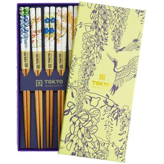 Tokyo Design Essstäbchen Blumenmotiven – 5er Set – natur