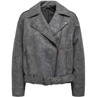 ONLY Damen Kunstlederjacke Grau M | Langarm, Kurz, Casual, Bei max. 30 grad waschen - M