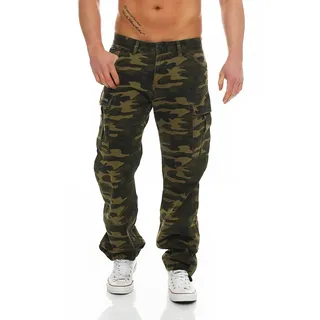 Big Seven Brian Cargo Hose Green Camouflage Comfort Fit Herren Jeans - 42W / 32L