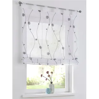 Kutti Raffrollo mit Schlaufen modern Bestickt Raffgardine halbtransparent, Polyester, pflegeleicht, B x H 100 x 140 cm