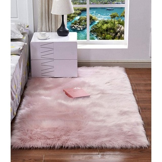 HARESLE Flauschig Weich Teppich,für Wohnzimmer Kinderzimmer Schlafzimmer Langflor Fellimitat Teppich (Rosa/90x160cm)
