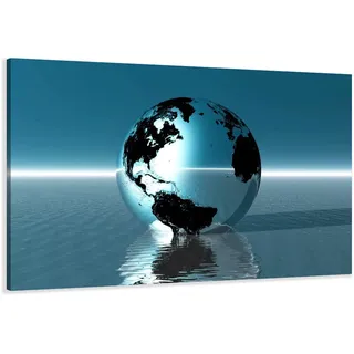 Visario Leinwandbild Welt 120x80 cm 5012 - Weltkarte Wandbild auf Leinwand mit echtem Holzrahmen fertig aufgespannt - Kunstdruck Motiv 5012 modern Dekoration Wohnzimmer Schlafzimmer Büro Geschenkidee