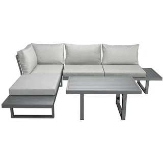 Ambia Garden Loungegarnitur, Grau, Metall, Füllung: Komfortschaum,Polyester, U-Form, L-Form, 176x100x71 cm, Tisch höhenverstellbar, UV-beständig, Loungemöbel, Loungemöbel-Sets
