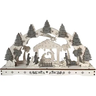 Hti-Living Schwibbogen Heilige Familie mit Krippe 1-tlg 58 x 4 x 38 cm grau/weiß