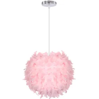 WOTTES Feder-Pendel-Lampenschirm Moderne dekorative Pendelleuchte Feder-Deckenlampe E27-Fassung 40W geeignet für Schlafzimmer, Flur, Wohnzimmer (Leuchtmittel nicht enthalten) (rosa)
