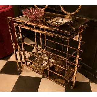 Casa Padrino Art Deco Bar Trolley Servierwagen Gold / Smoked Glass 77 x 42 x H. 77,5 cm - Hotel & Restaurant Möbel