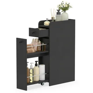KOMFOTTEU Badkommode, schmaler Badschrank mit Universalrollen, 2 Schubladen schwarz