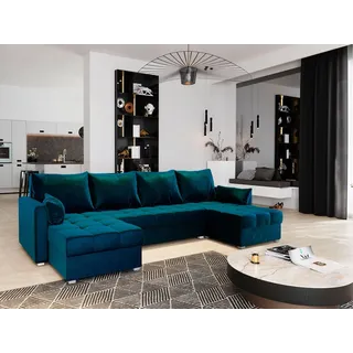 Masseno Ecksofa NAKO mit Schlaffunktion U-Form, Sofa mit Bettkasten blau