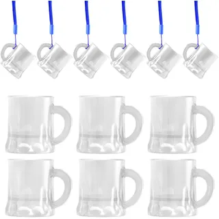 12 Stück Schnapsglas mit Henkel Kunststoff 3CL Schwarz Schnapsbecher Party Schnapsgläser mit 12 Schnapsglaskette Kunststoff Geburtstag Tassen für Junggesellenabschied,Fasching,Mottoparty (Transparent)