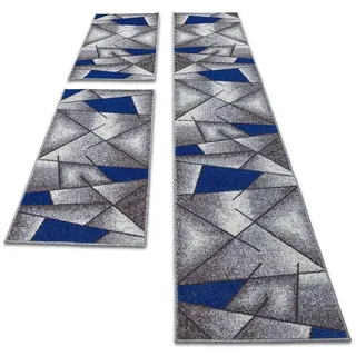 oKu-Tex Bettumrandung 3 teilig, Läufer (67 x 340 cm) + Brücken (2 x 67 x 140 cm), Kurzflor, (Set 3 teilig, 3-tlg), Teppich Schlafzimmer Bettvorleger Set schmal gewebt blau meliert blau