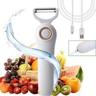 3 in 1 Elektrischer Schäler, Gemüse- und Obstschäler mit 3 austauschbaren Klingen, Schäler, Schneidemaschine und Reibe, Küchenschäler, multifunktional, automatischer Schäler, wiederaufladbar, USB (1