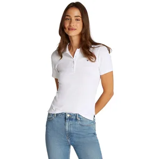 Tommy Hilfiger Damen Poloshirt Kurzarm 1985 Pique Slim Fit, Weiß (Optic White), L
