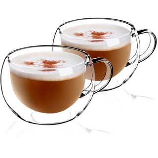 KADAX doppelwandige Glas Tasse, 280 ml, Kaffeeglas, Thermoglas für Tee, Kaffee, Cappuccino, Wasser, Espresso, EIS, Glas mit Griff, Kaffeetasse, Teeglas mit Schwebeeffekt (2)