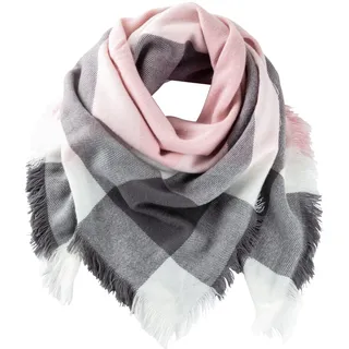 bonprix Halstuch BONPRIX, Damen, grau (grau, rosa, creme kariert), Obermaterial: 50% Polyacryl, 50% Polyester, mehrfarbig, Modetücher, aus Polyacryl und Polyester, mehrfarbig, mit Fransen