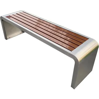 WPWSDWMX Wetterfeste Gartenbänke, Edelstahl-Metallbank mit Sitzfläche aus Kunststoffholz, 2-Personen-Verandabank, Rückenfreie Gartenbank für Park, Terrasse, Rasen, Hof, Veranda(Brown,120cm/47in)