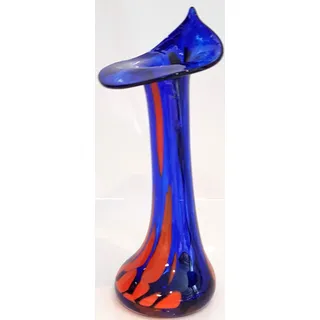 Oberstdorfer Glashütte Moderne Vase blau orange Glasvase schmal Blumenvase Bunte Tischvase Höhe ca. 26 cm