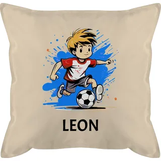 Kissen 50x50 - Fußball Junge Fußballer Geschenk Kinder Name - 50 x 50 cm - Beige Natur - sitzkissen Fussball Geschenke+für+fußballfans Jungen Ball Baumwolle fussballkissen fußballfan