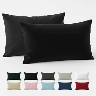 Kissenbezug 50x70 Renforcé Baumwolle (2er-Set) - Schwarz - Dicht gewebt mit 57 Fäden/cm2 - Kissenbezug 70x50 cm - Oeko Tex Zertifiziert - Dreamzie