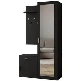 AX Living Garderobenschrank, Schwarz, Kunststoff, Teilmassiv,Kiefer, 1 Schubladen, Rechteckig, 100x180.5x35 cm, Garderobe, Garderoben-Set & Garderoben-Serien, Garderoben-Sets