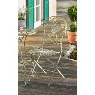 Dekoleidenschaft Metall-Stuhl Pfauenauge im Antik Design, Klappstuhl für Balkon, Terrasse, Garten